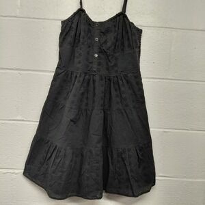 Ultra Flirt Black Sun Mini Dress With Eyelet Texture Spaghetti Straps Size LARGE
